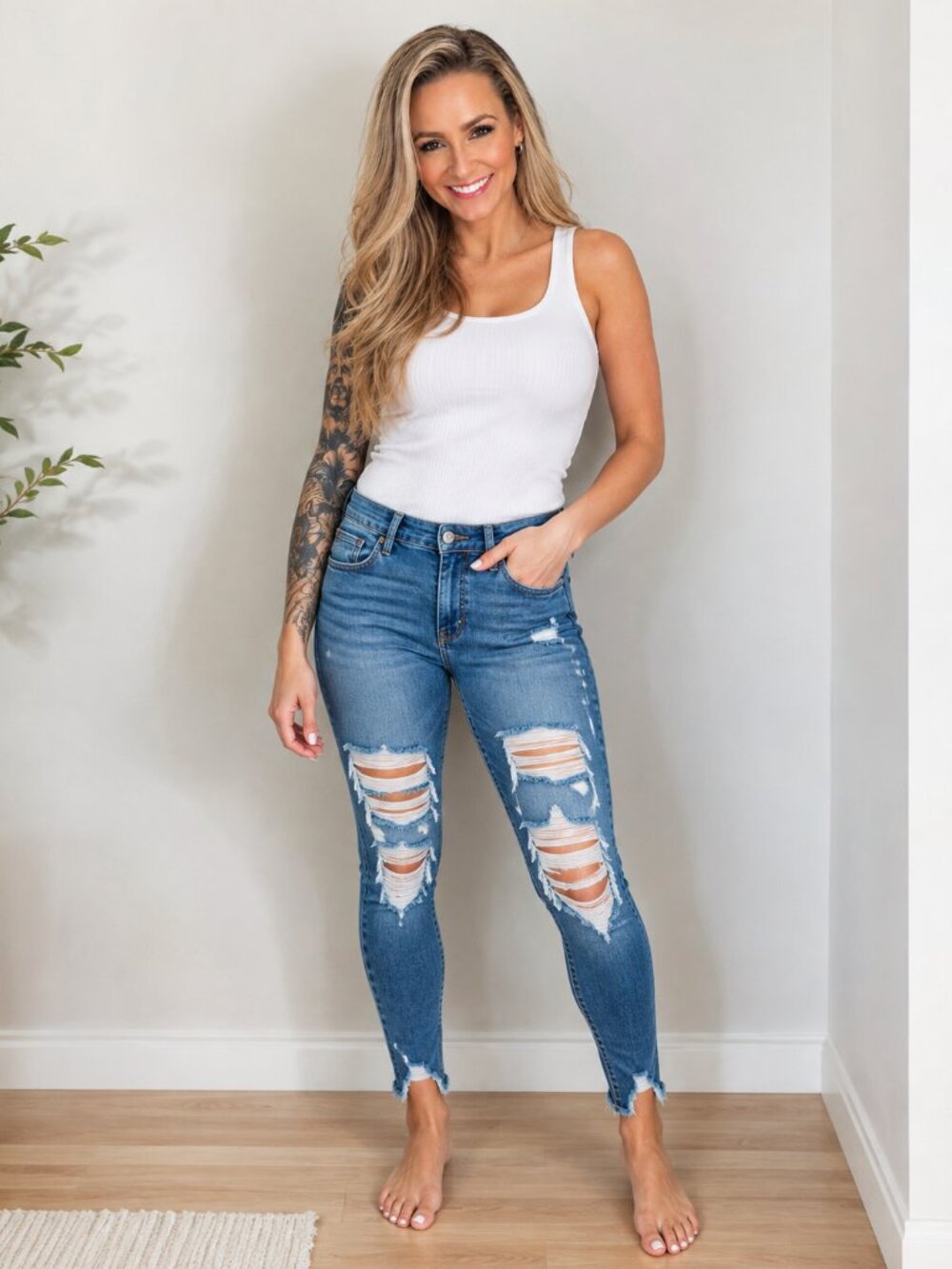 Judy Blue Size 5/27 Distressed Skinny Jeans Medium Wash Raw Hem Stretch